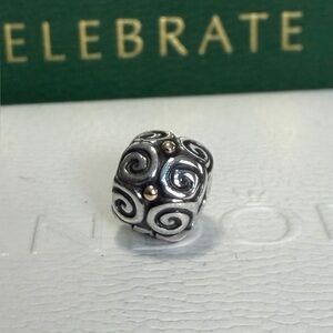 Pandora Silver and 14K Gold Love Scrolls Clip Charm RETIRED
